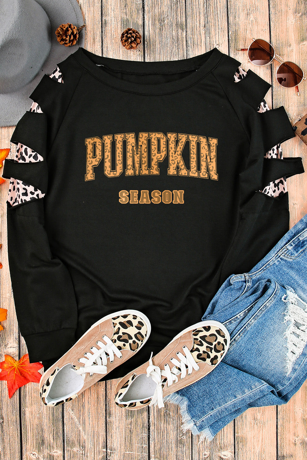 PUMPKIN SEASON Graphic Leopard Sweatshirt