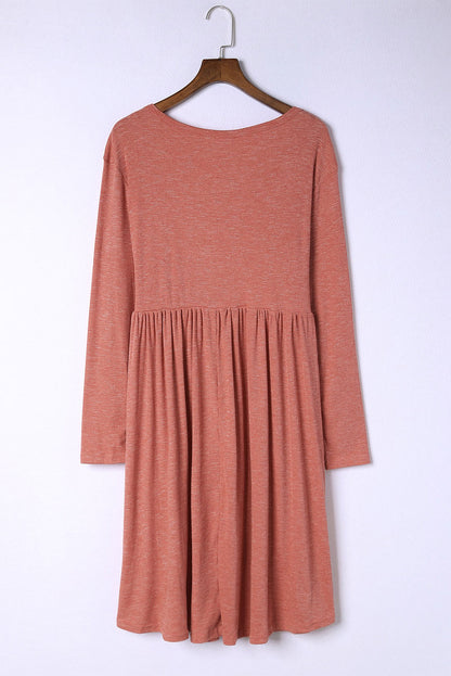 Plus Size Round Neck Long Sleeve Button-Up Midi Dress