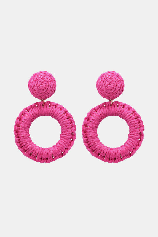 Round Shape Raffia Grass Dangle Earrings