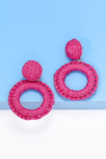 Round Shape Raffia Grass Dangle Earrings